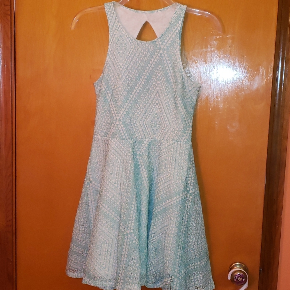 Aeropostale lined lace green and white dress small